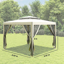 Outsunny 3 x 3 m Gazebo, Netting Party Tent w/ Double Tier Roof, Cream White