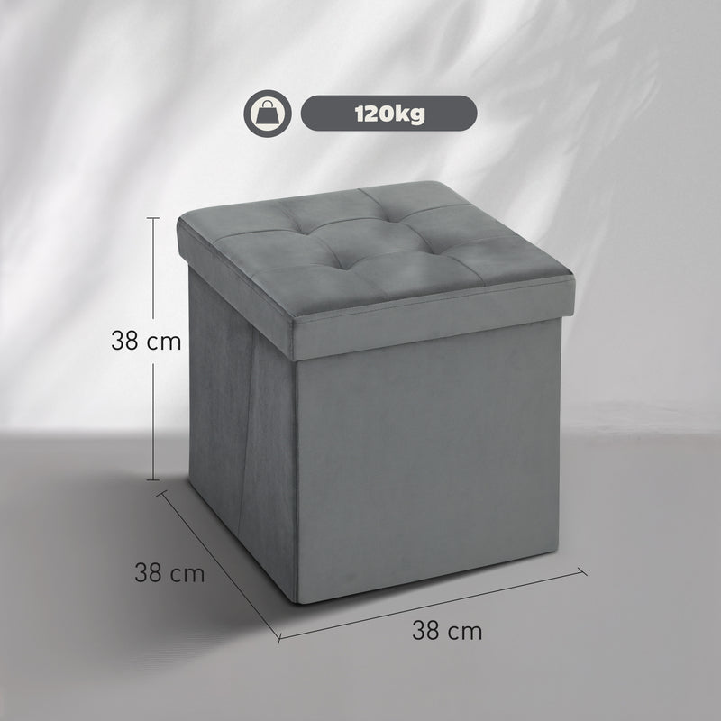 HOMCOM Foldable Velvet-Feel Storage Ottoman, 38 x 38 x 38 cm,