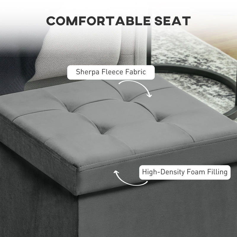 HOMCOM Foldable Velvet-Feel Storage Ottoman, 38 x 38 x 38 cm,