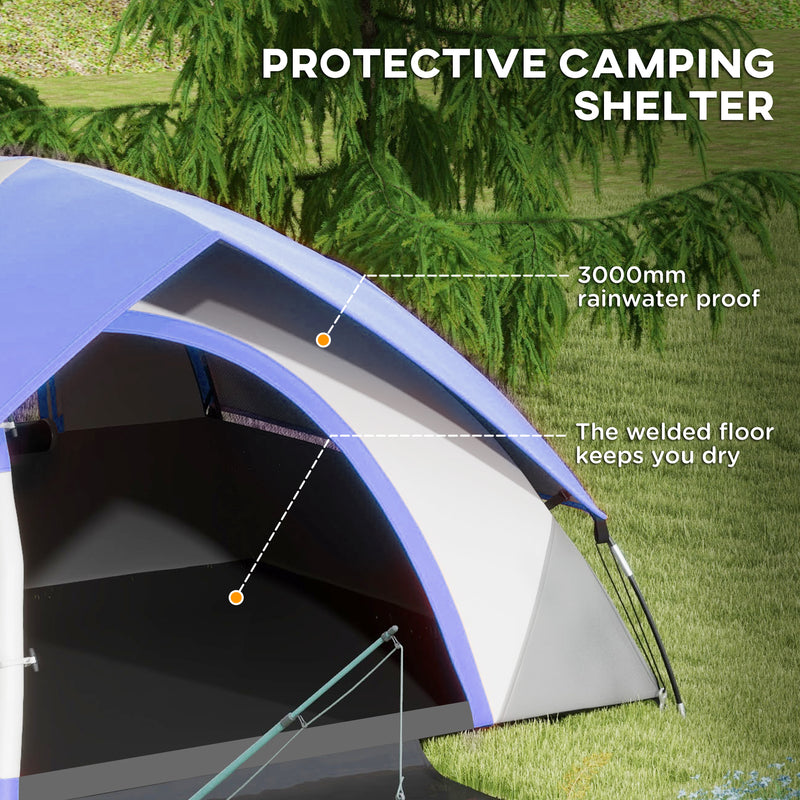 Outsunny 2 Man Camping Tent w/ Sewn-in Groundsheet, 3000mm Waterproof