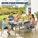 Outsunny 7 Pieces Patio Dining Set With Umbrella Hole For Garden, Light Grey