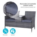Outsunny Rattan Garden Bench w/ Centre Table 2-Seater -  Grey