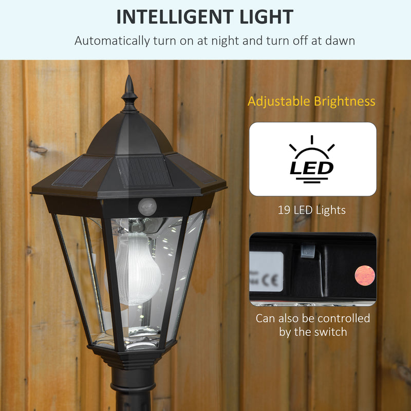 Outsunny Garden Lamp Post Light, IP44 Outdoor LED Solar Powered Lantern Lamp with Aluminium Frame for Patio, Pathway and Walkway, Black