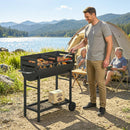 Outsunny Charcoal Barbecue Grill With 2 Cooking Areas, Wheels