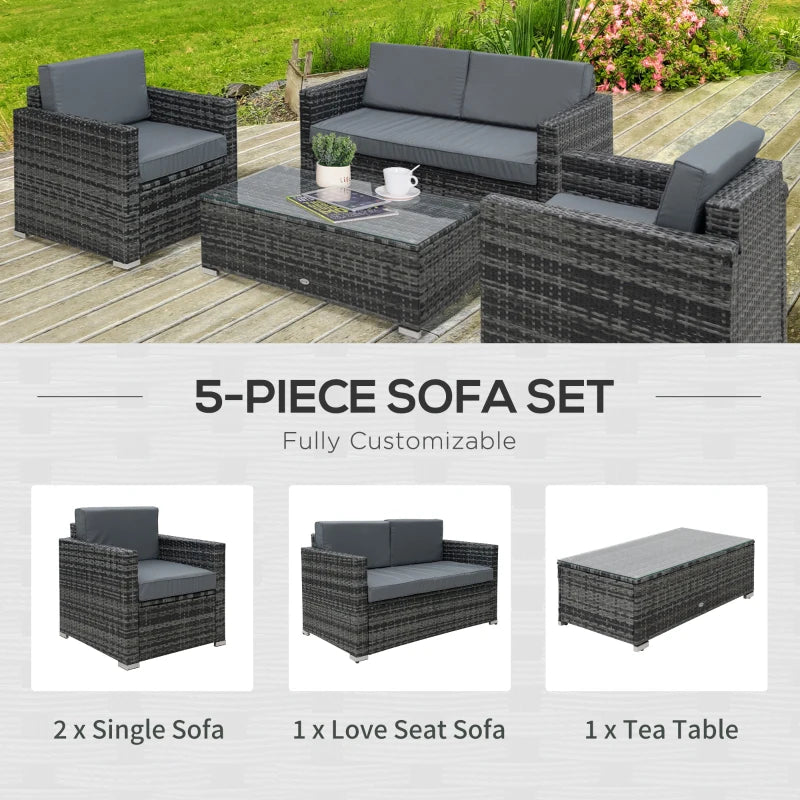 Outsunny Rattan Sofa Set 4 Piece - Grey