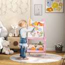 AIYAPLAY 2 in 1 Kids Easel with Whiteboard, Chalkboard, Storage Boxes, Pink