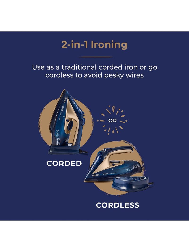 Tower Ceraliglide 2in1 Cordless Steam Iron - Blue/Gold