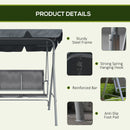Outsunny Metal Swing Chair 3 Seater Patio Bench w/ Canopy, Dark Grey