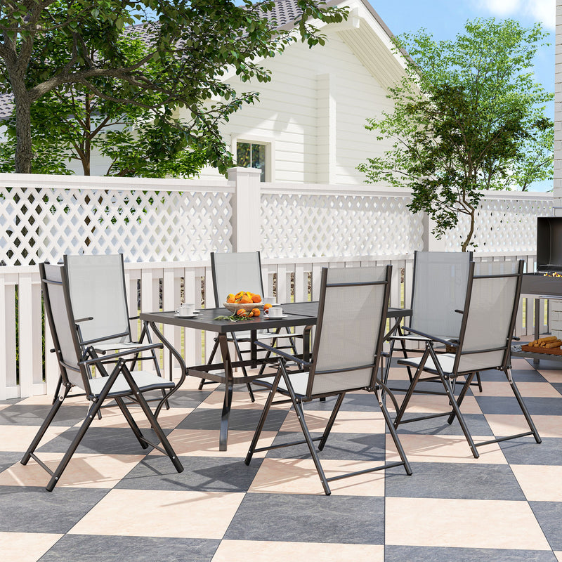 Outsunny 7 PCs Garden Dining Set, Folding Chairs and Metal Top Table