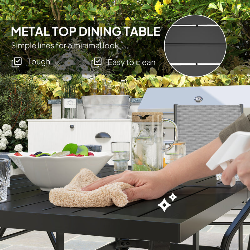 Outsunny 7 PCs Garden Dining Set, Folding Chairs and Metal Top Table