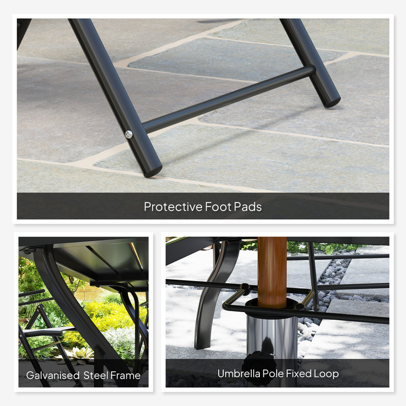 Outsunny 7 PCs Garden Dining Set, Folding Chairs and Metal Top Table
