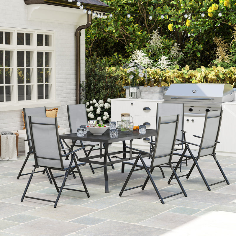 Outsunny 7 PCs Garden Dining Set, Folding Chairs and Metal Top Table