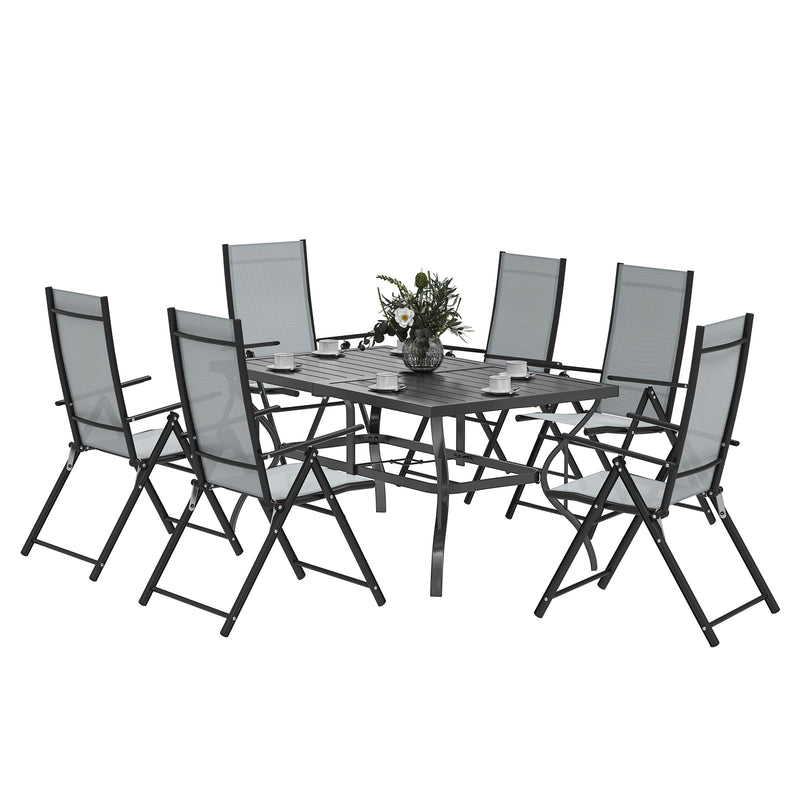 Outsunny 7 PCs Garden Dining Set, Folding Chairs and Metal Top Table