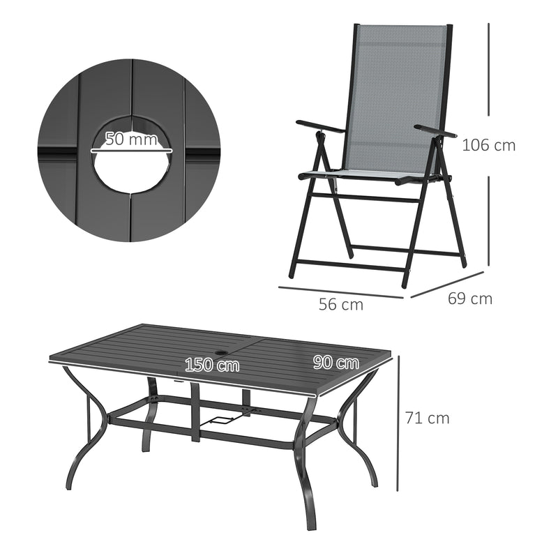 Outsunny 7 PCs Garden Dining Set, Folding Chairs and Metal Top Table