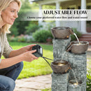 Outsunny 4-Tier Outdoor Fountain With LED Lights, Grey And Rustic Brown