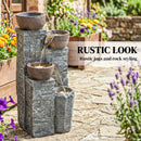 Outsunny 4-Tier Outdoor Fountain With LED Lights, Grey And Rustic Brown