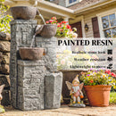 Outsunny 4-Tier Outdoor Fountain With LED Lights, Grey And Rustic Brown