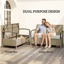 Outsunny 125L Garden Storage Bench, 2 Seater PE Rattan Outdoor Bench