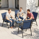 Outsunny Folding Garden Chairs Set of 4 with High Back, Armrests, Navy Blue