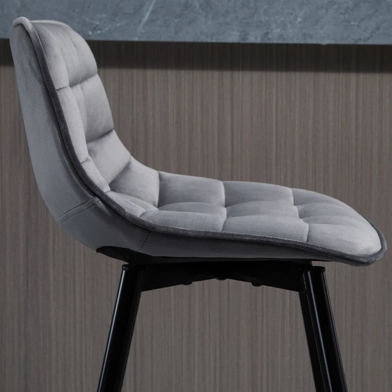 HOMCOM Set of 2 Bar Stools Velvet-Touch Dining Chairs - Grey