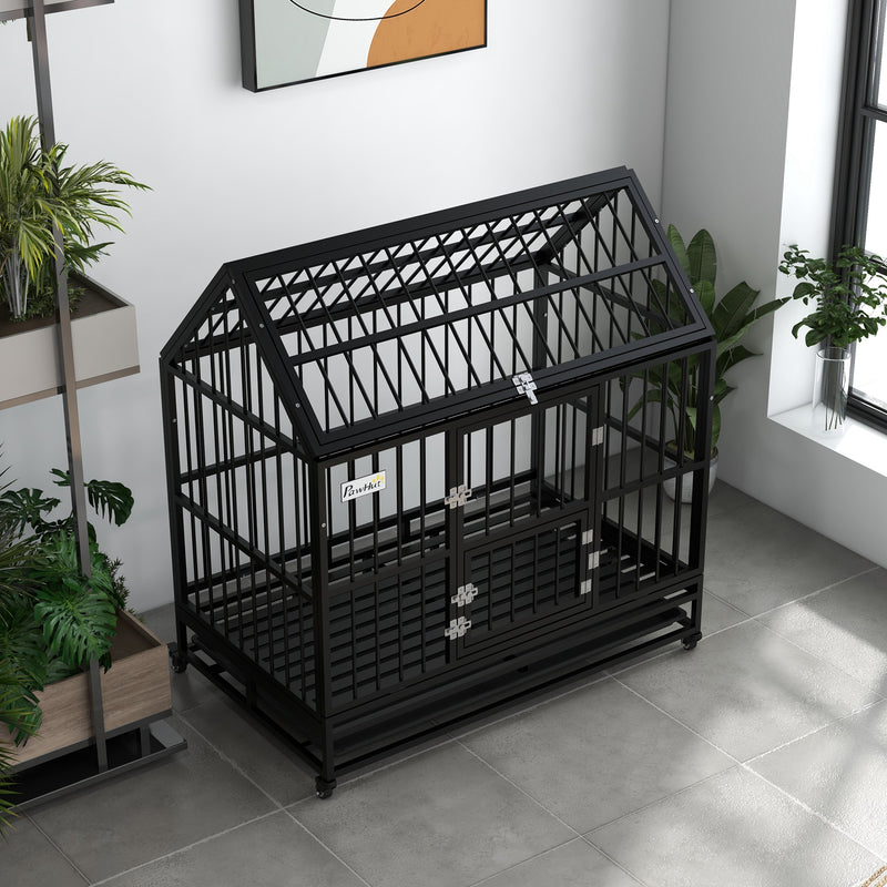PawHut 48 Inch Heavy Duty Dog Crate On Wheels W/ Removable Tray, Openable Top