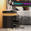 HOMCOM High Gloss Bedside Table with LED Light and 2 Drawers, Black
