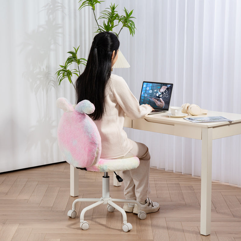 HOMCOM Armless Desk Chair Bunny Vanity Chair with Swivel Wheels Colourful