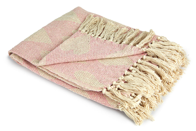 Heart - Recycled Cotton Throw With Heart Design in Blush Pink (70" x 100" )
