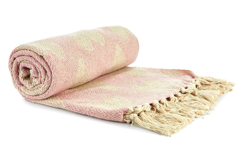 Heart - Recycled Cotton Throw With Heart Design in Blush Pink (70" x 100" )