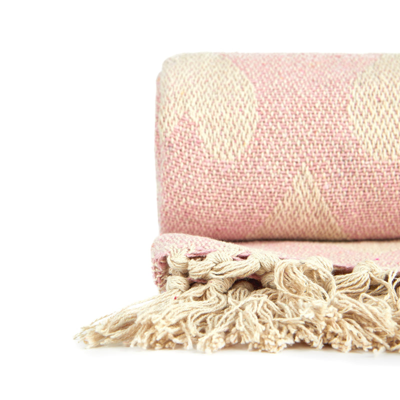 Heart - Recycled Cotton Throw With Heart Design in Blush Pink (70" x 100" )