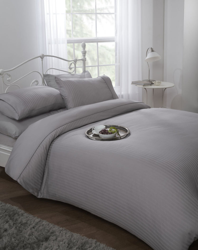 Ritz 300 Thread Count Satin Stripe Duvet Set In Silver