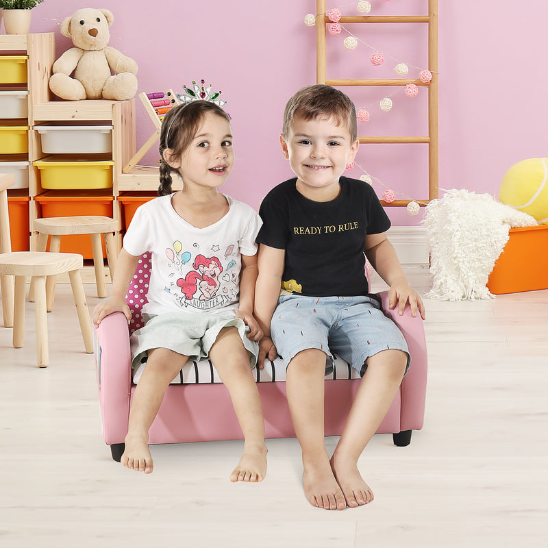 HOMCOM Kids PVC 2-Seater Musical-Theme Sofa Piano Shape Multi-Functional 2 Seats Couch Storage Box Soft Sturdy Pink