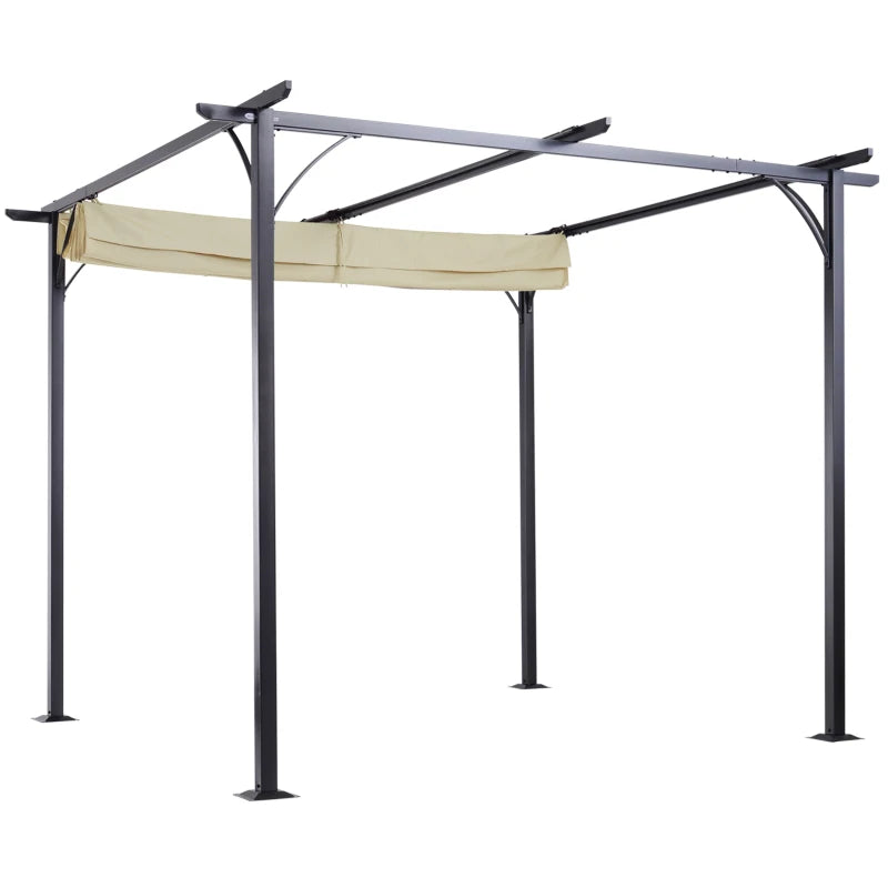 Outsunny Outdoor Metal Pergola with Retractable Awning Canopy 3x3m - Beige