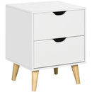 HOMCOM Bedside Table with Drawer, Side Table with Pine Wood Legs, White