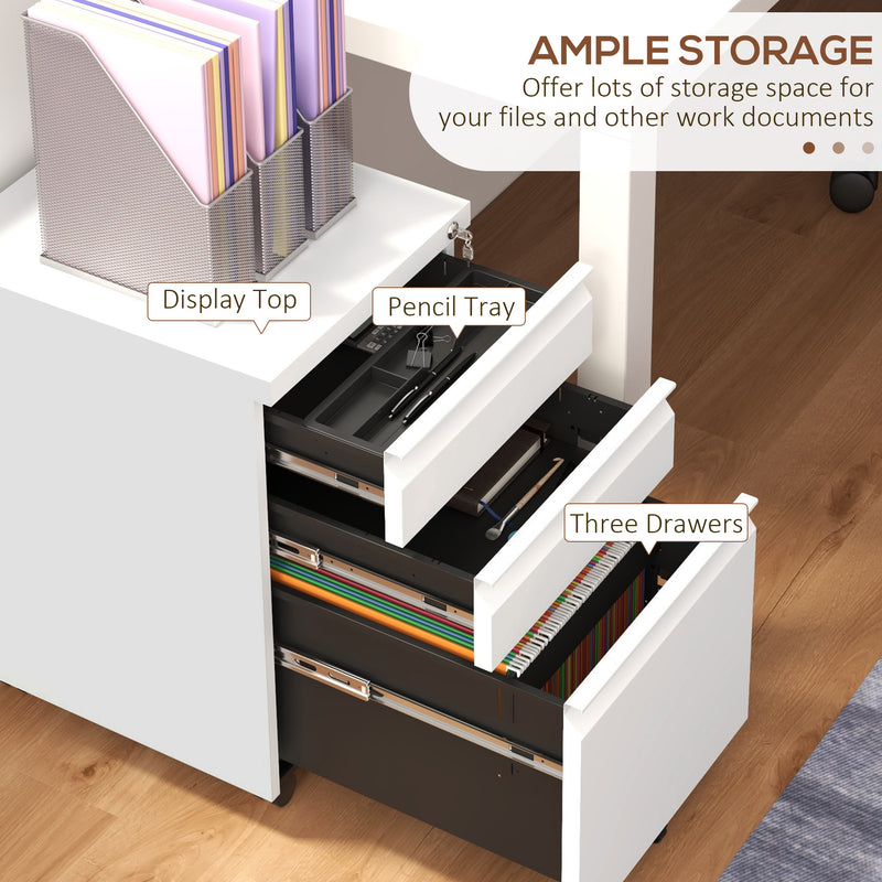 Vinsetto Filing Cabinet with Lock and Hanging Bar for Letter A4 Legal, White