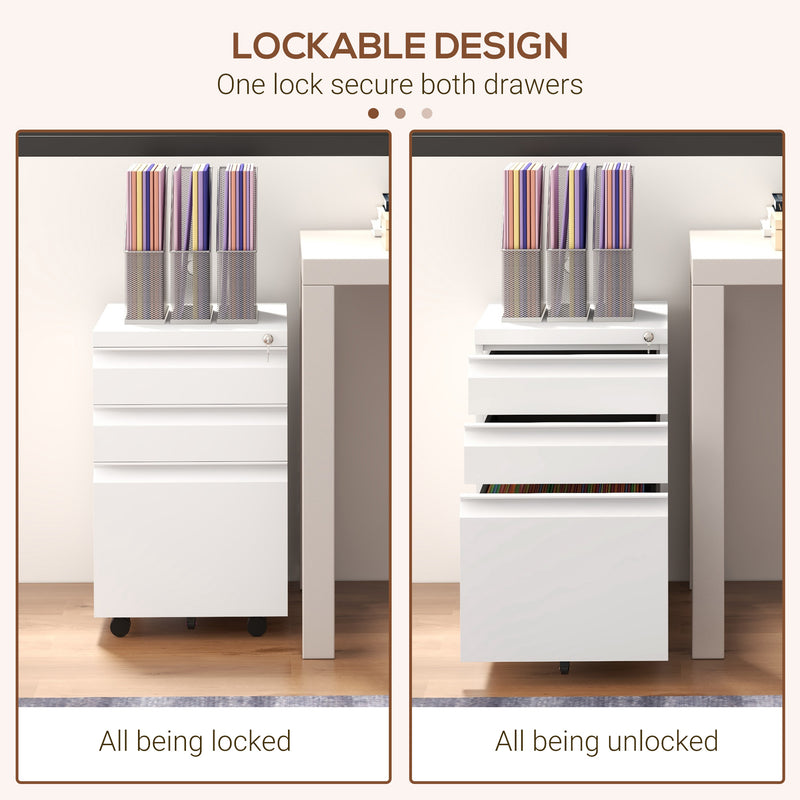 Vinsetto Filing Cabinet with Lock and Hanging Bar for Letter A4 Legal, White