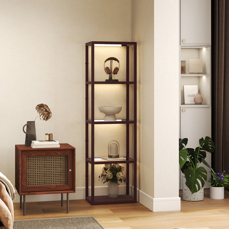 HOMCOM LED Floor Lamp with Glass Shelves, Dimmable Room Lamp