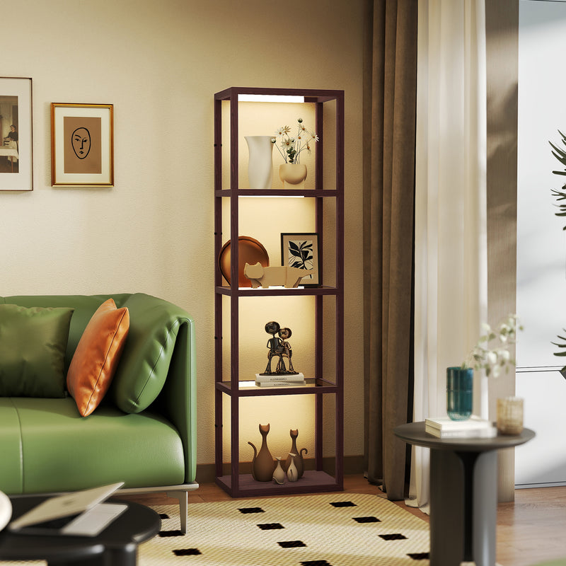 HOMCOM LED Floor Lamp with Glass Shelves, Dimmable Room Lamp