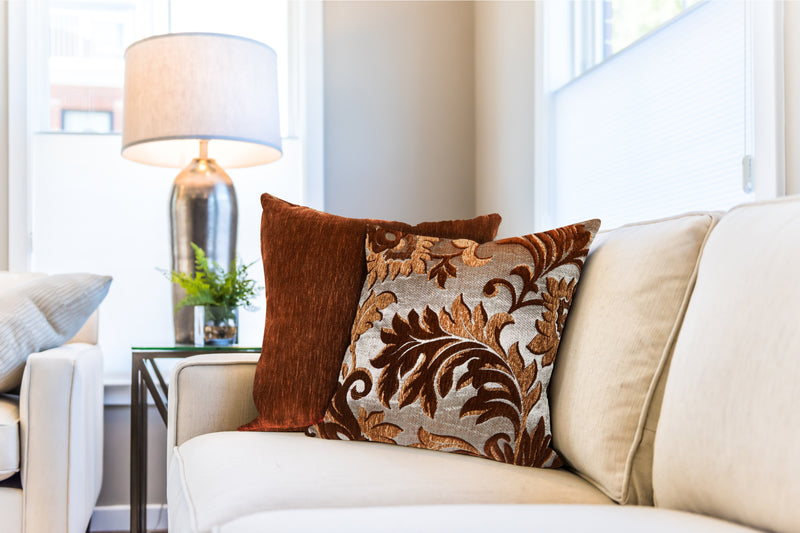 Rome - Damask Chenille Cushion Cover in Chocolate