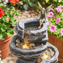 Outsunny Outdoor Fountain, Resin Freestanding Garden Fountain, Grey