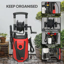 Outsunny 1800 W Power Washer 150 Bar Pressure With Adjustable Nozzle, Red