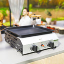 Outsunny Gas Grill, Gas BBQ with Non-Stick Griddle for Camping, Silver Tone