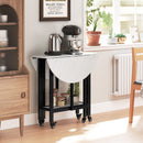 HOMCOM Folding Dining Table, Drop Leaf Table With Open Shelf, White Marble