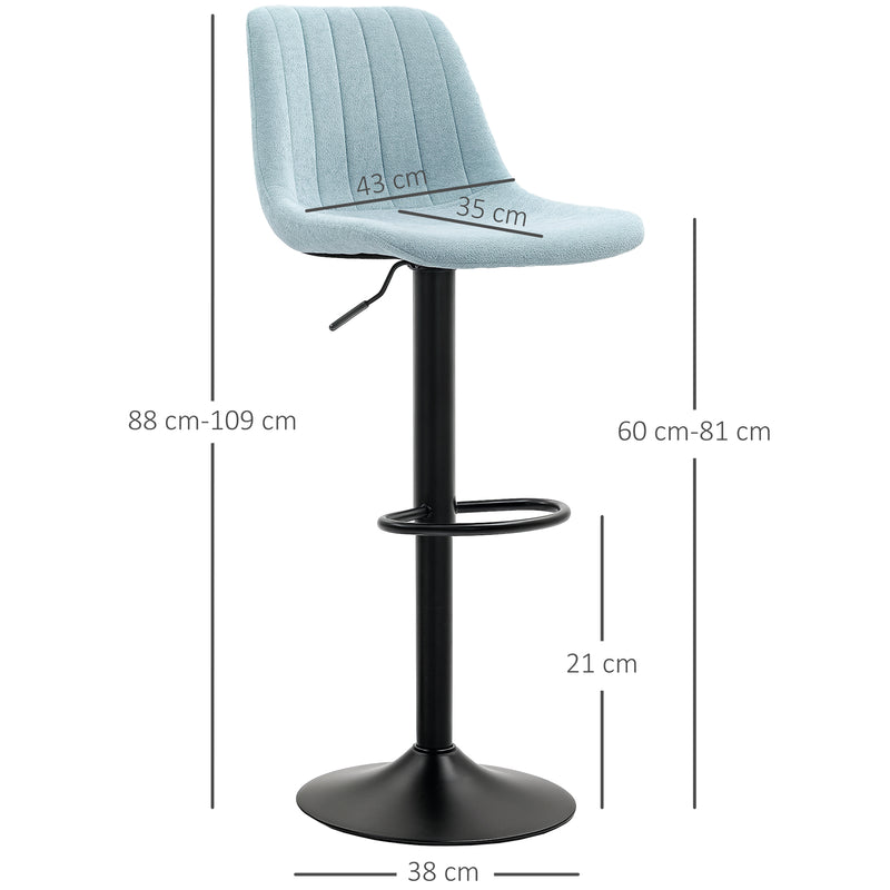 HOMCOM Bar Stools Set of 2 Adjustable Swivel Bar Chairs with Backrest