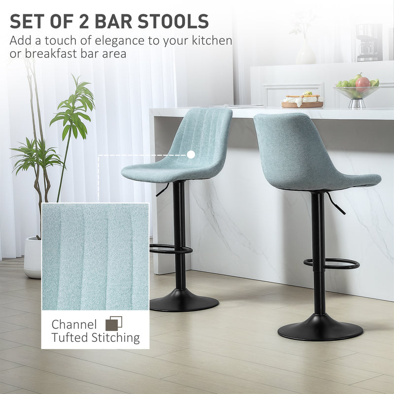 HOMCOM Bar Stools Set of 2 Adjustable Swivel Bar Chairs with Backrest