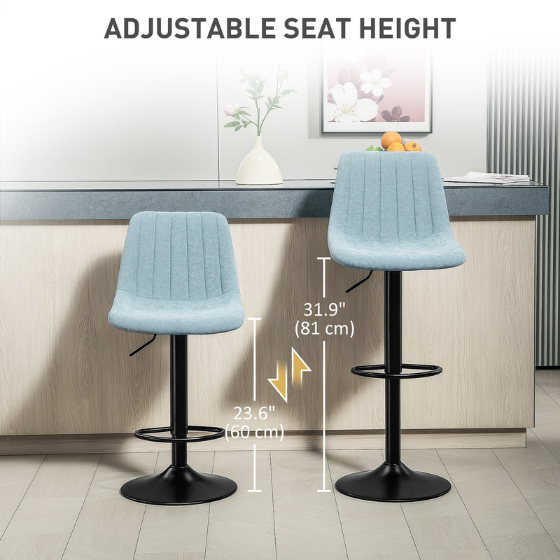 HOMCOM Bar Stools Set of 2 Adjustable Swivel Bar Chairs with Backrest