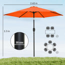 Outsunny 2.6M Garden Parasol Umbrella With Aluminium Pole, Tilt, Crank