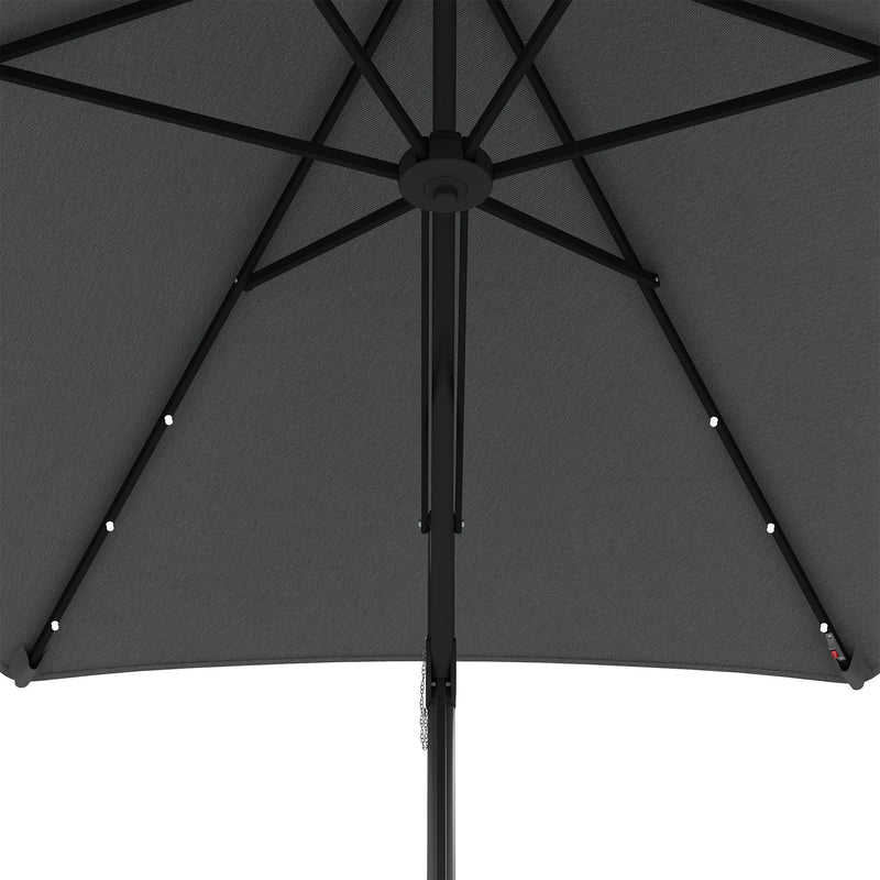 Outsunny 3(m) Cantilever Garden Parasol Umbrella W/ Solar LED and Cover, Grey