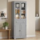 HOMCOM Kitchen Cupboard Storage Cabinet Adjustable Shelves, Glass Door, Grey