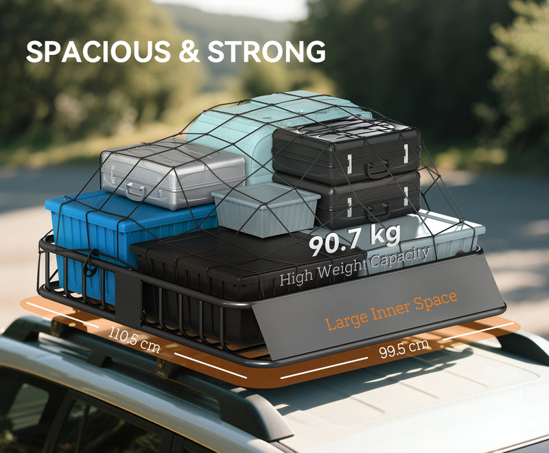 HOMCOM 90.7 kg Universal Roof Rack Basket, Steel Car Rooftop Luggage Holder